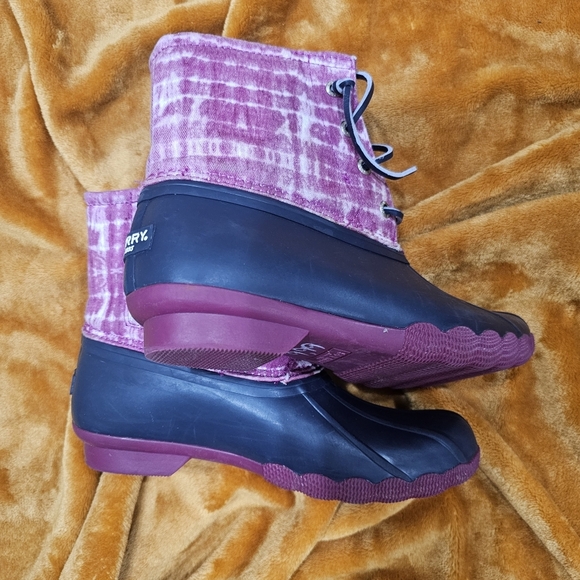 Sperry saltwater navy/berry Purple duck boots youth size 3 - Picture 2 of 5
